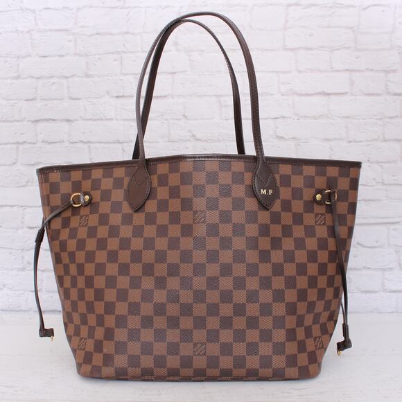 Louis Vuitton Neverfull MM Damier Ebene Leather Tote Shoulder Purse Brown A4981 - Picture 1 of 10